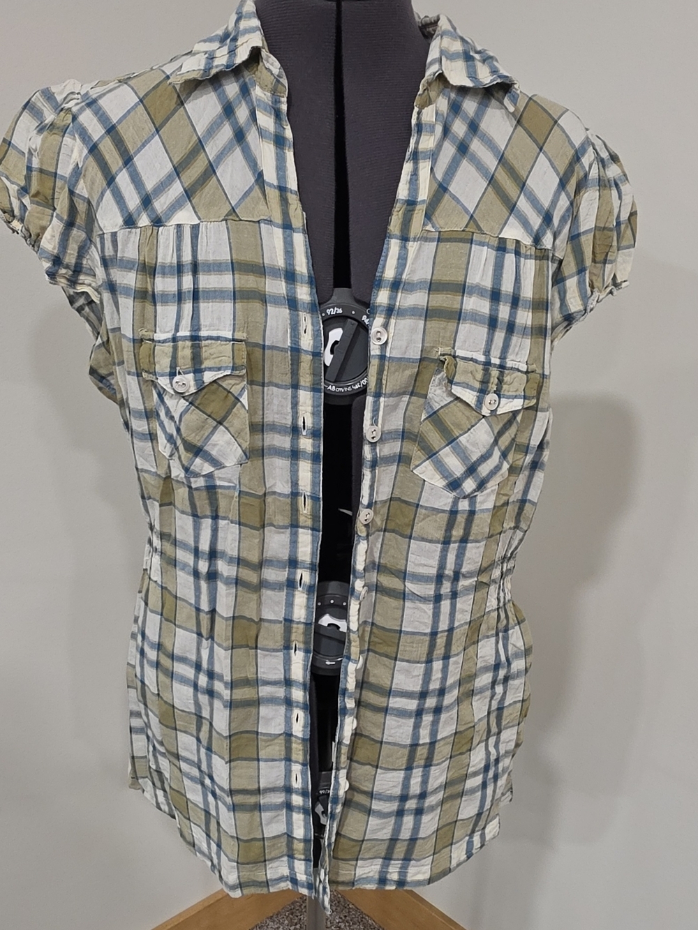 Maurices Plaid Button-Front Shirt in Olive & Blue